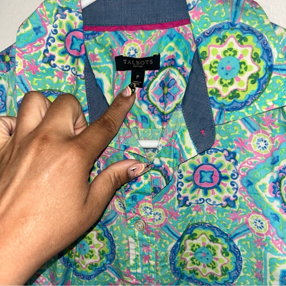 Talbots Green and Blue Casual Button Down Shirt - Picture 2 of 5